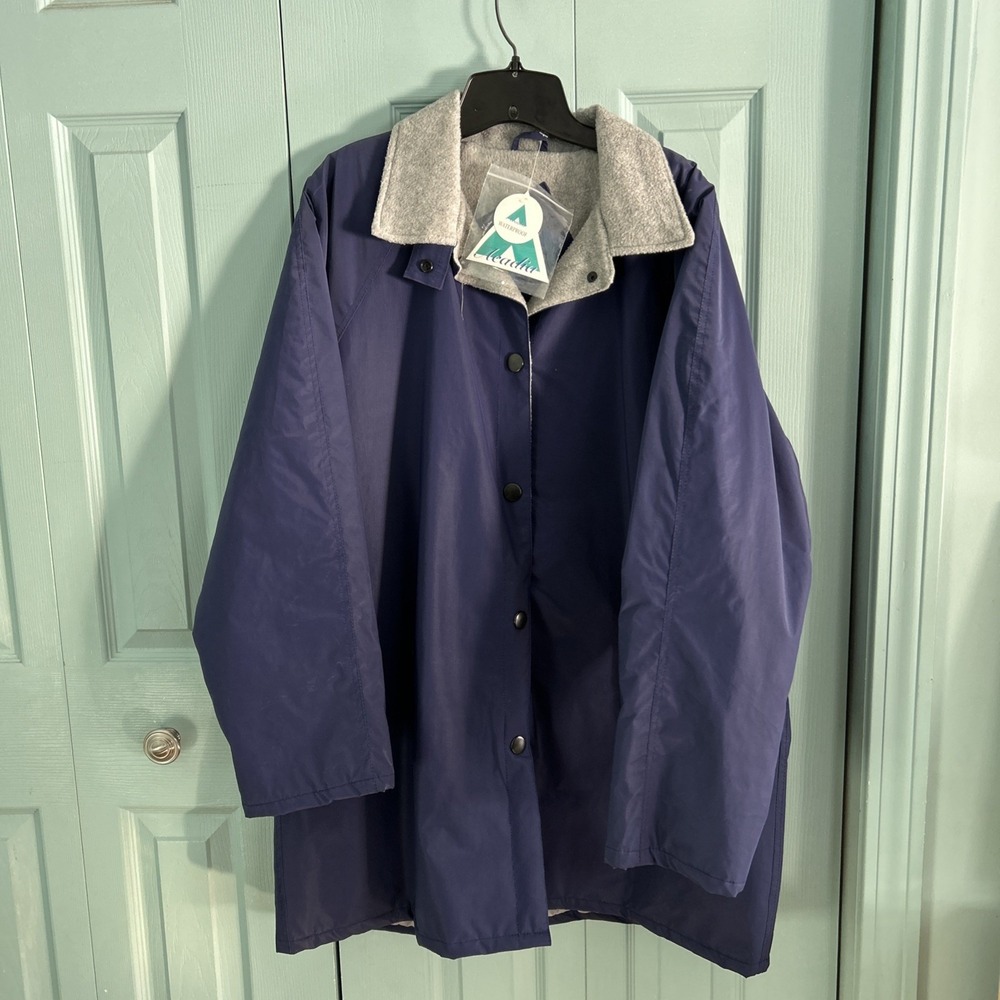 Acadia Womens Purple Waterproof Fleece Lined‎ Button Up Rain Coat Jacket XXL